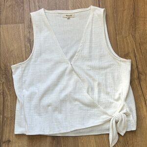 Madewell Cream Textured Sleeveless Wrap Blouse